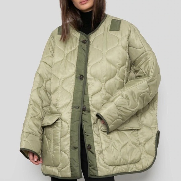 FRANKIE SHOP TEDDY QUILTED JACKET - MOSS GREEN - Picture 2 of 5